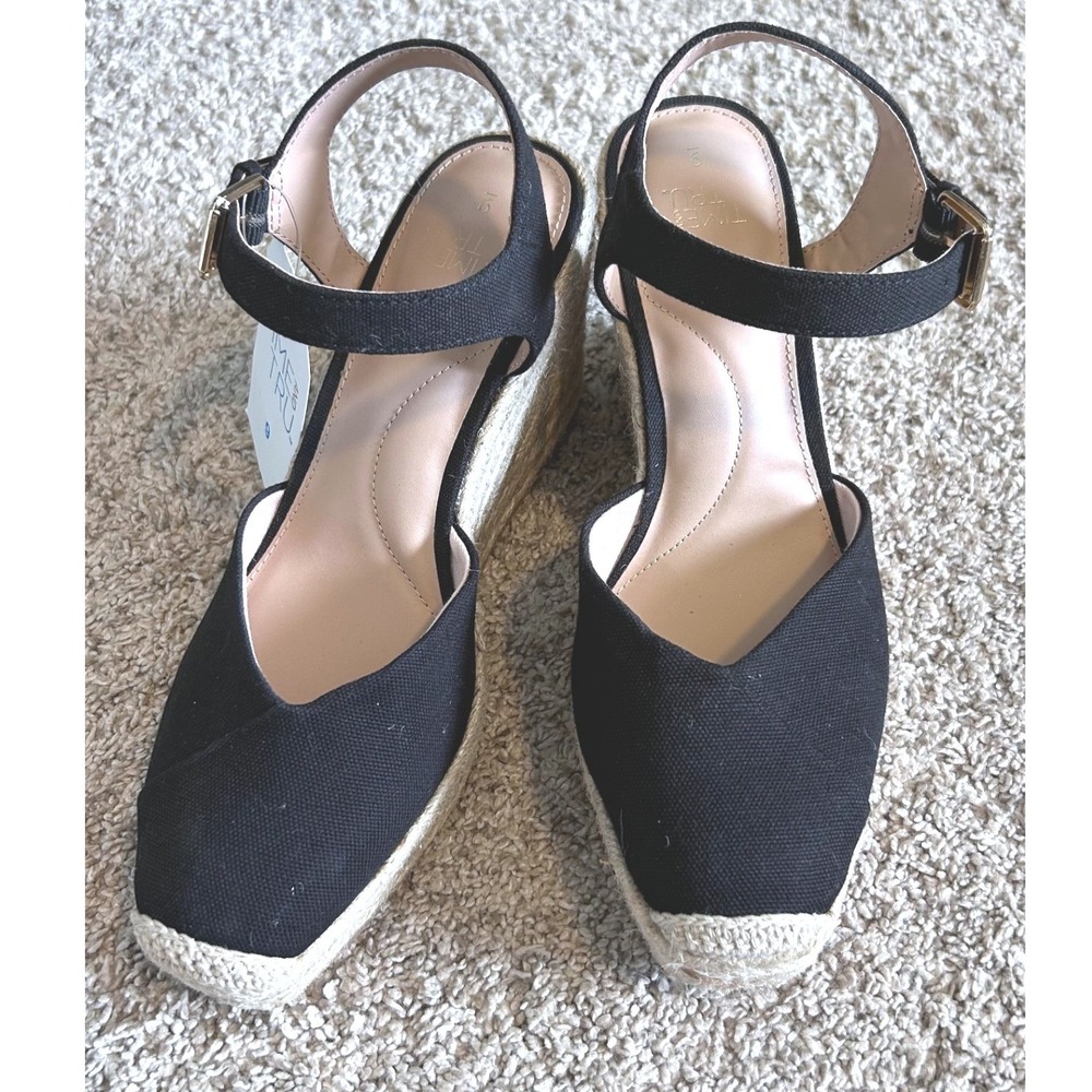 Black Espadrille Wedge Sandals Boho Resortwear Square Toe Time and Tru SZ 9
